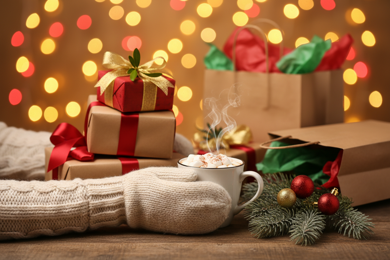 cozy holiday shopping generic close up image